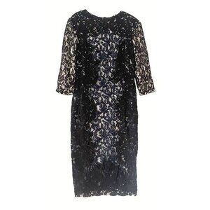 Size 10 Woman Tadashi Shoji Ombre‎ Black Navy Blue Lace 3/4 Sleeve Party Dress